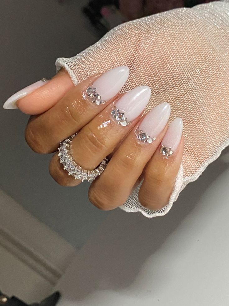 Sophisticated Ombre Nail Design with Rhinestones for Glamorous Occasions