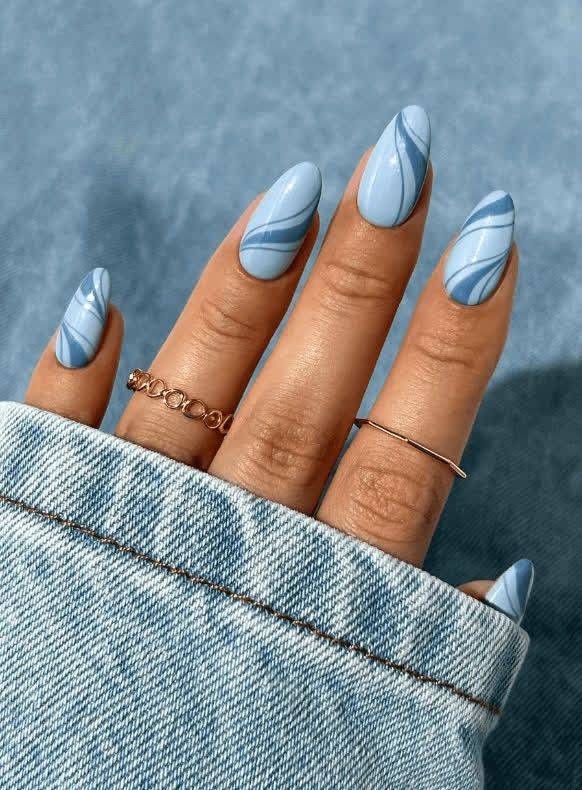 Chic Blue Marble Nail Design: A Stylish Touch for Any Occasion