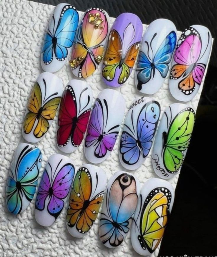 Vibrant Butterfly Nail Designs Showcase Artistry with Intricate Details.