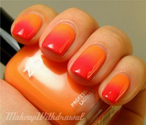 Vibrant Ombre Nail Design: Bright Orange to Warm Pink for a Playful Look.