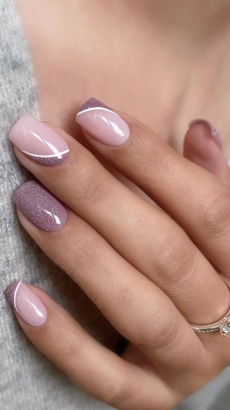 Chic Nail Design: Soft Pink & Shimmering Purple with Elegant Accents