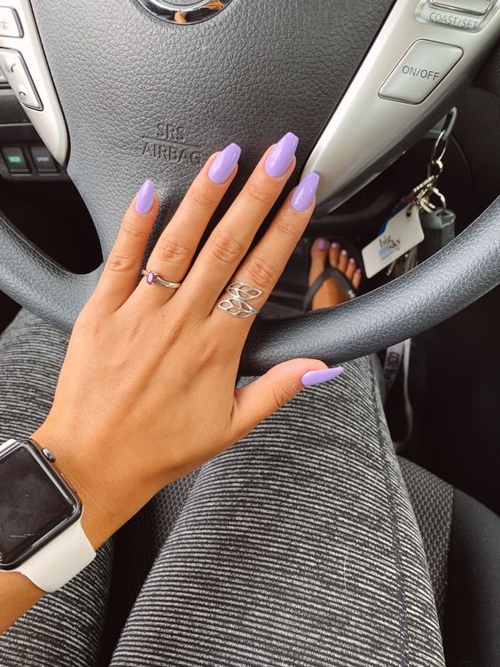 Chic Lavender Elongated Nail Design for a Trendy Look