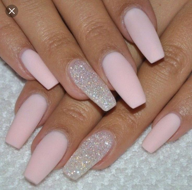 Sophisticated Soft Matte Pink Nail Design with Glittery Accent for Any Occasion