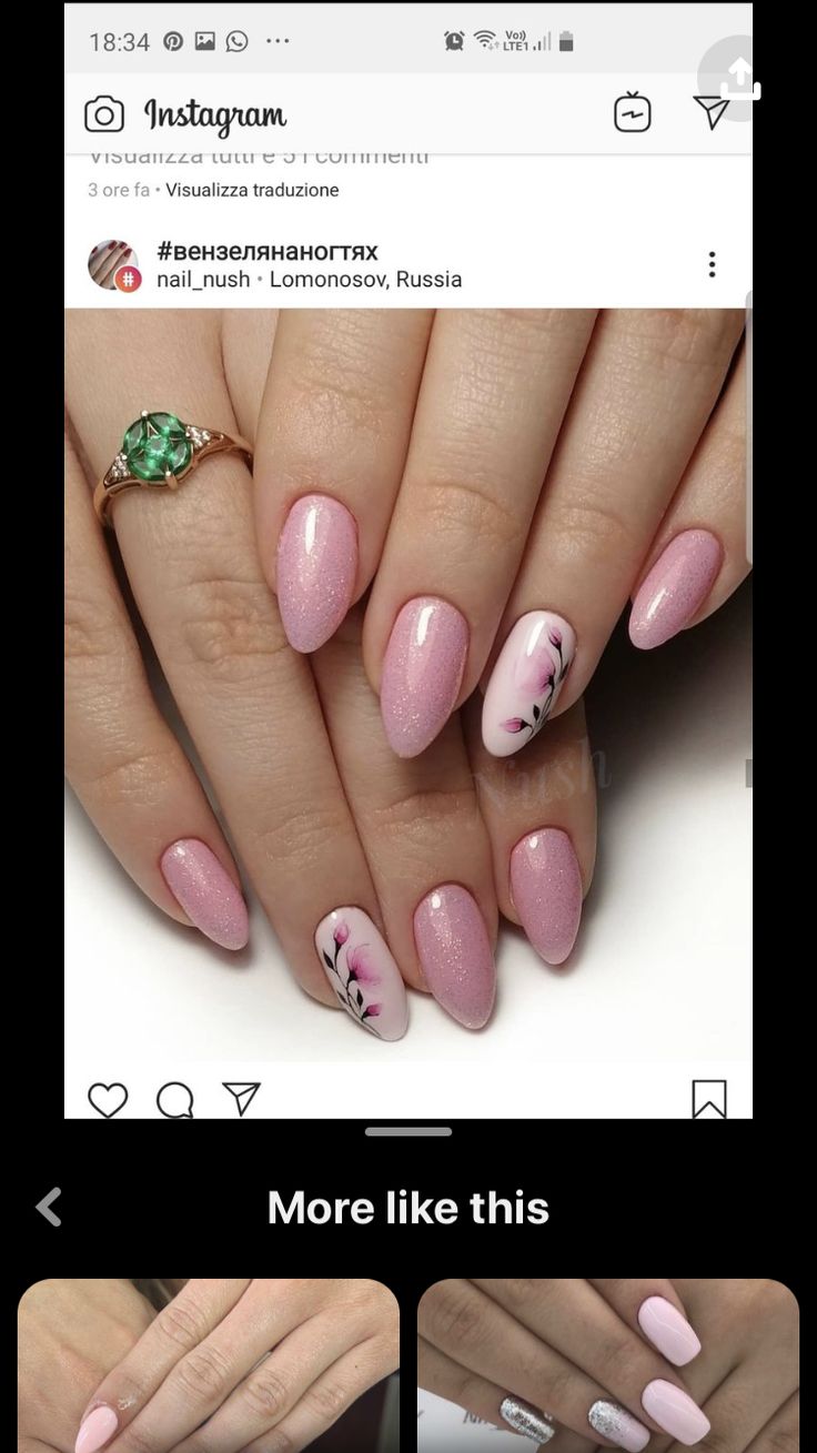 Sophisticated Soft Pink Nail Design with Floral Accents.