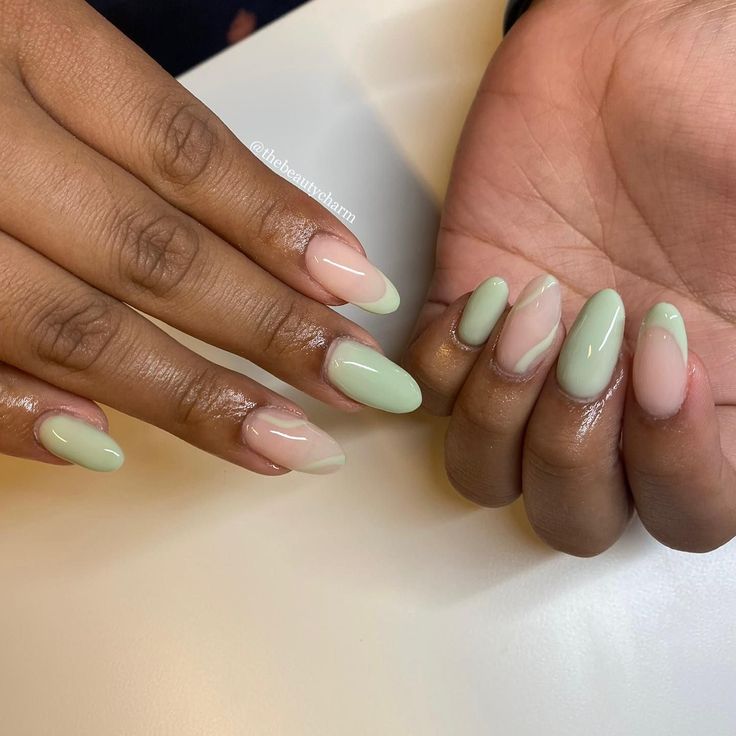 Chic Pastel Nail Design: Serene Mint and Pink with Playful Accents