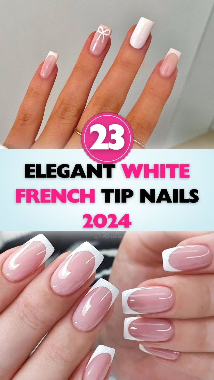 Sophisticated Elegance: Timeless White French Tip Nails with Subtle Embellishments.