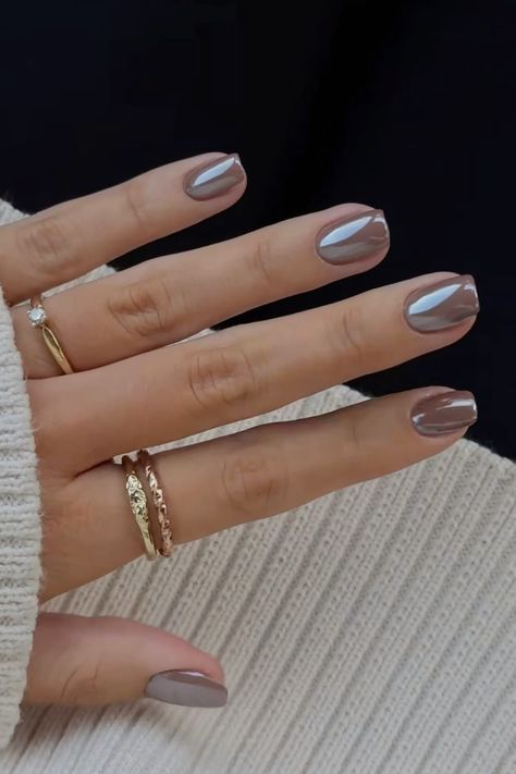 Chic Minimalist Taupe Nail Design Enhanced with Elegant Rings