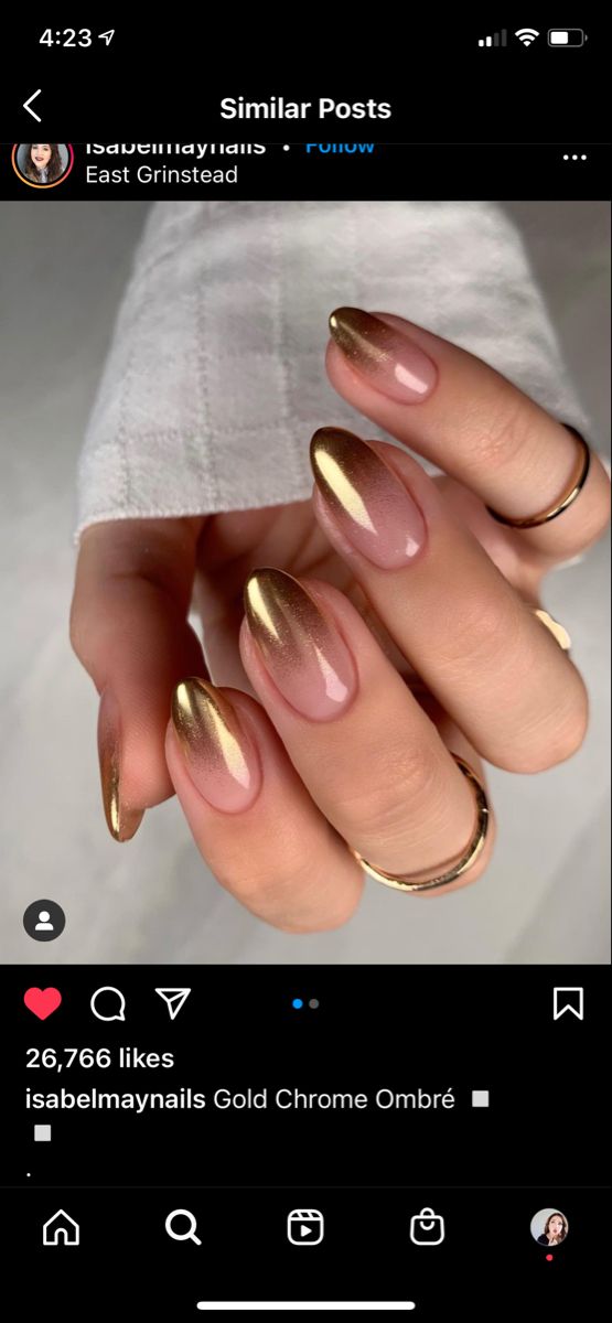 Elegant Gold Chrome Ombre Nail Design: A Sophisticated Gradient from Nude to Gold