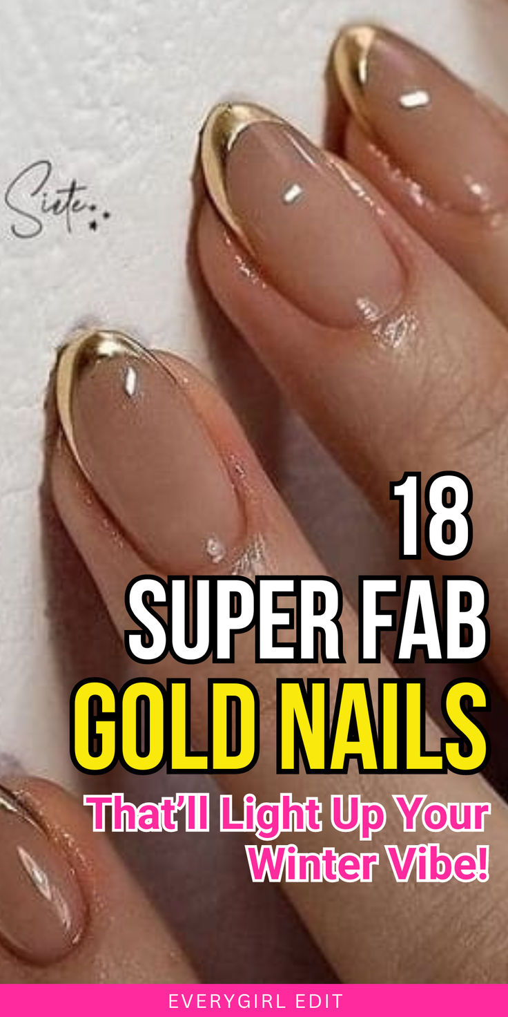 Chic Winter Nail Design: Nude Base with Glamorous Gold Tips