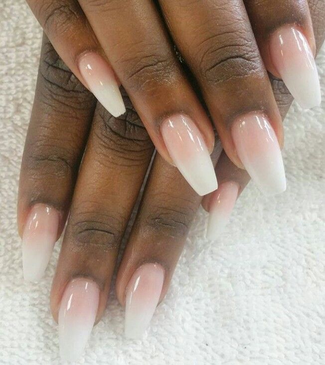 Sophisticated Ombre Nail Design: Soft Pink to White Gradient with Tapered Shape