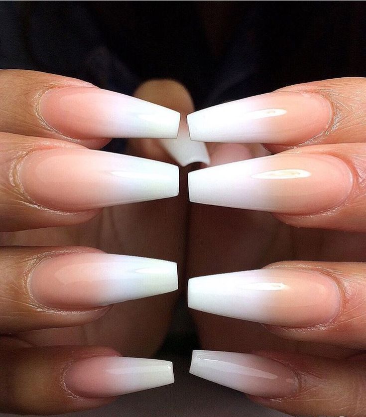 Elegant Ombre Stiletto Nails: A Sophisticated Blend of Soft Pink and Crisp White.