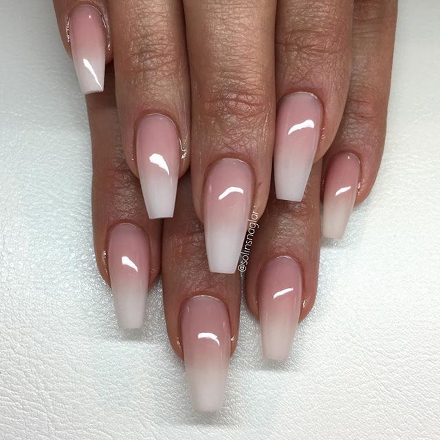 Chic Ombre Nail Design: Elegant Gradient of Soft Pink to Crisp White for Versatile Wear.