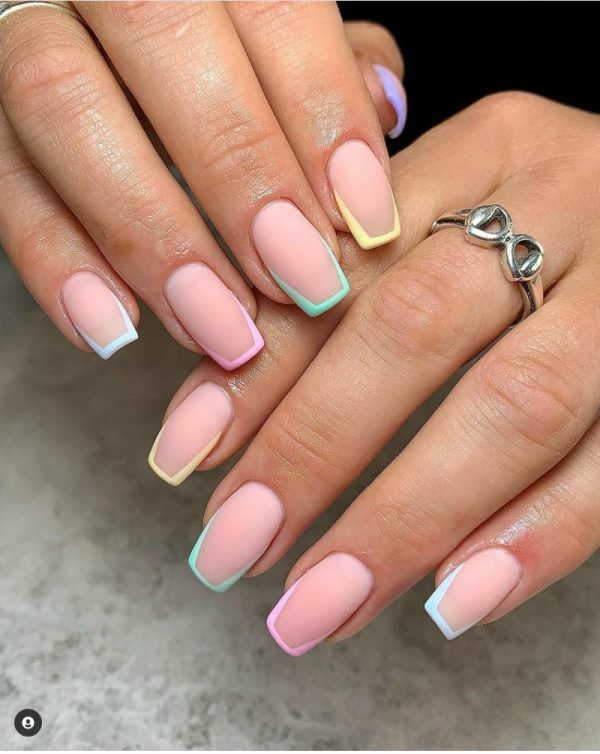 Chic Pastel Nail Design with Vibrant Tips and Matte Finish