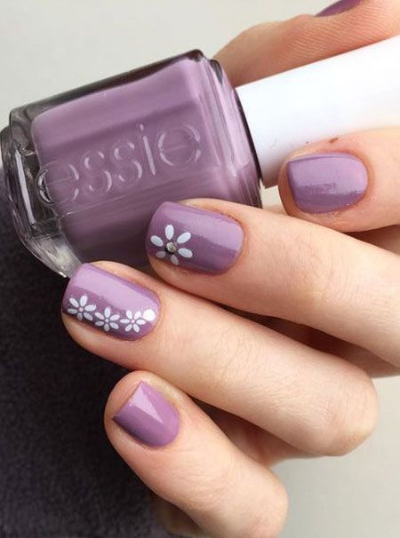 Charming Lavender Nail Design with Delicate Floral Accents