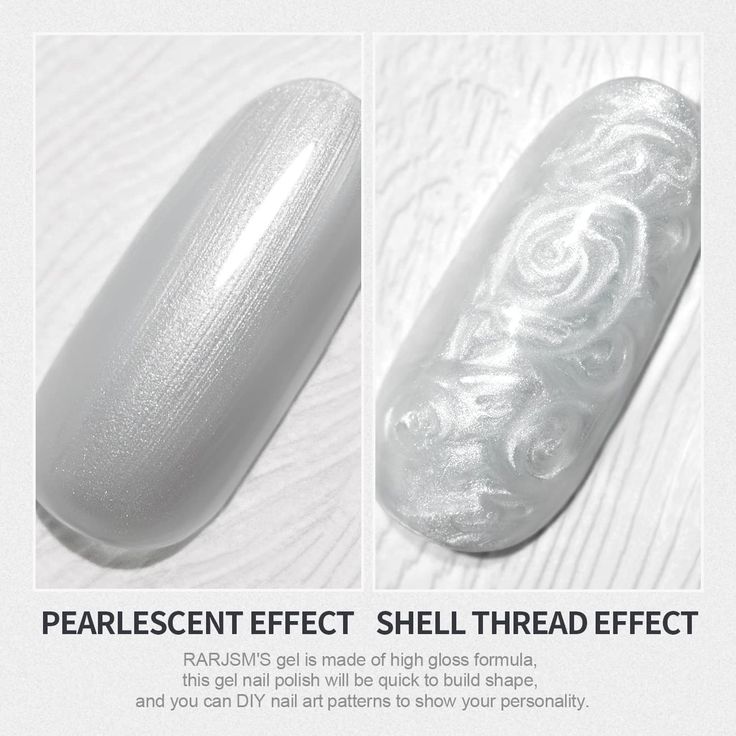 Contrasting Nail Designs: Elegant Pearlescent vs. Textured Shell Thread Artistry