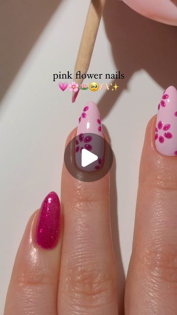 Charming Pink Floral Nails with Pastel and Glitter Finishes for Spring/Summer Elegance.