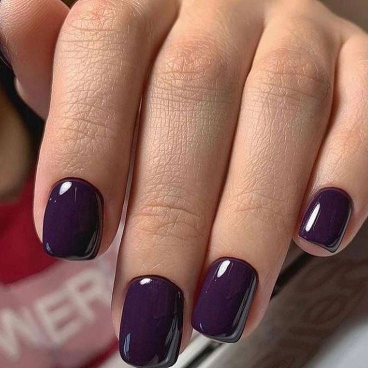 Sophisticated Glossy Dark Purple Square Nails for a Glamorous Finish.