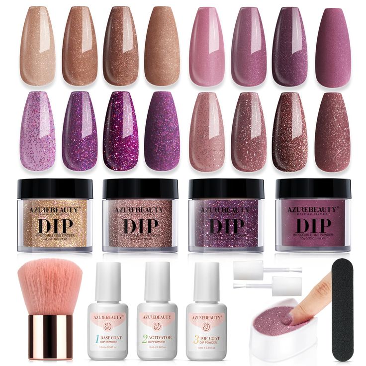 Vibrant Nail Dip Powders: Diverse Shades and Tools for Professional-Quality Home Manicures.