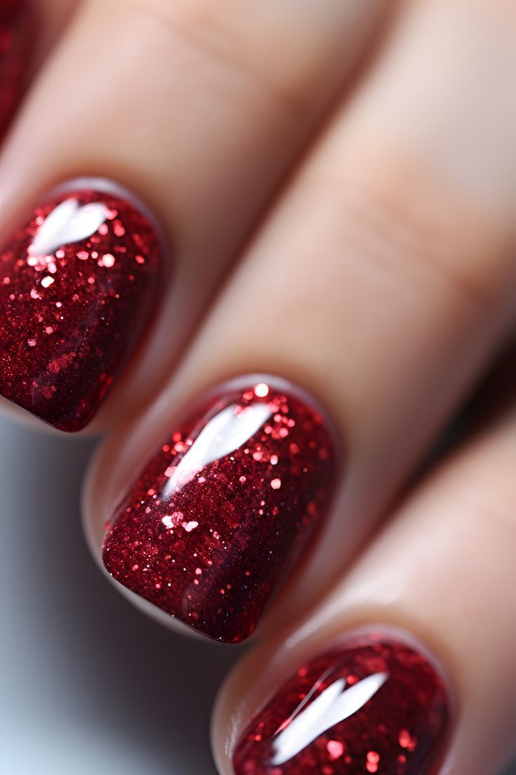 Stunning Glittery Red Nail Design for Glamorous Occasions.