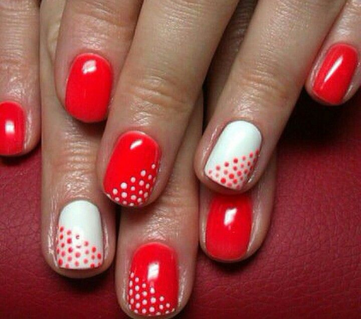 Chic Red and White Polka Dot Nail Design for a Playful Pop of Color.