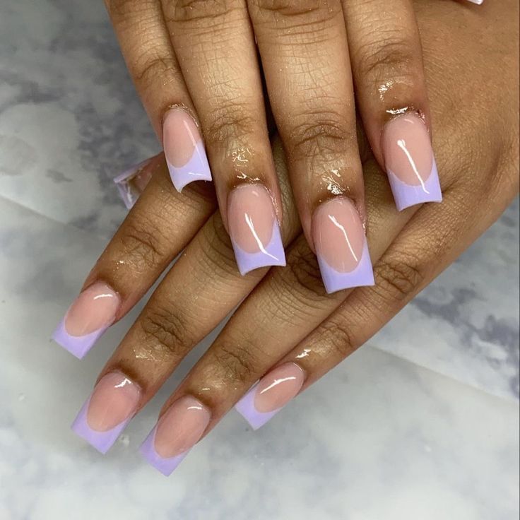 Chic Elegant Nail Design: Soft Nude and Pastel Lavender French Tips with Modern Curves