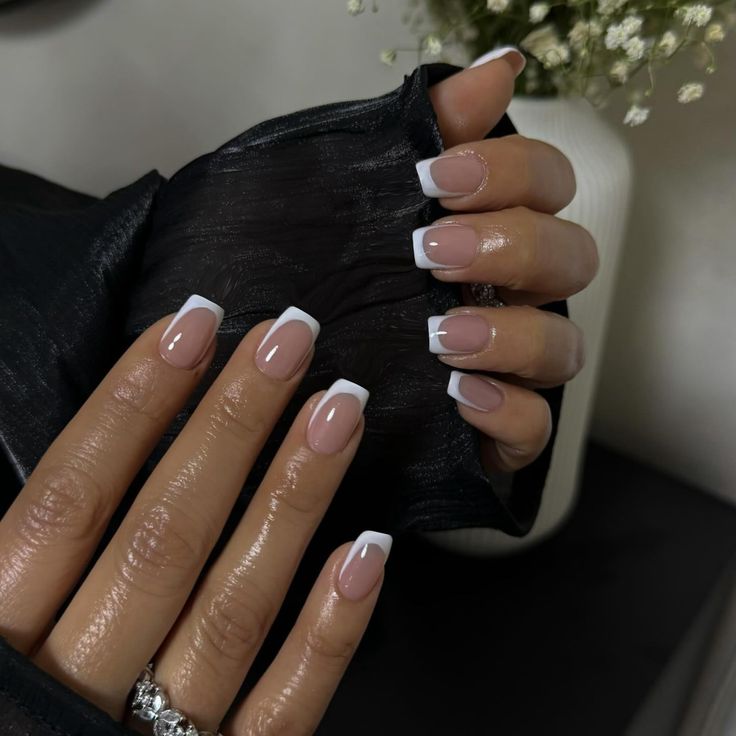 Timeless and Versatile Stylish French Manicure with Nude and White Tips