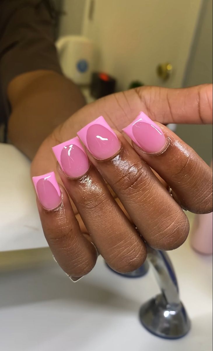 Playful Two-Tone Pink Chic Nail Design with Glossy Finish.