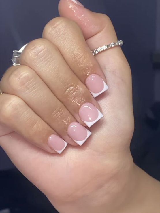 Chic French Manicure: Soft Pink Base with Crisp White Tips for Effortless Elegance