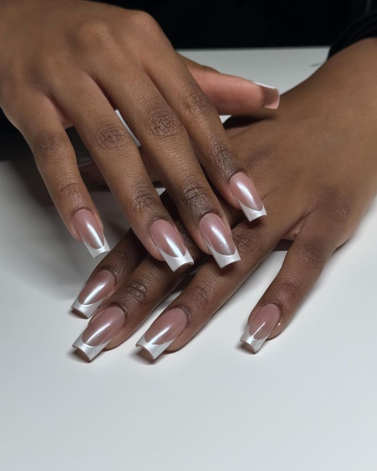 Chic Glossy Nude and White French Tip Nail Design for All Occasions