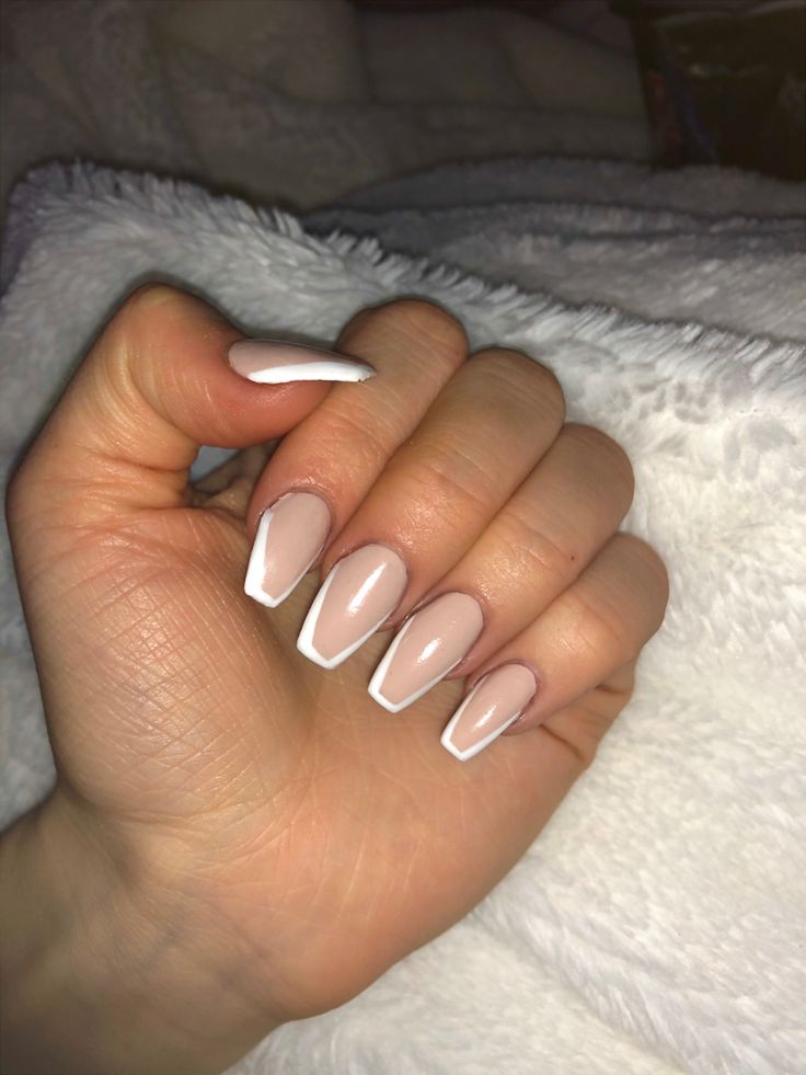 Sophisticated Elegant Nail Design: Soft Nude Base with Crisp White Tips