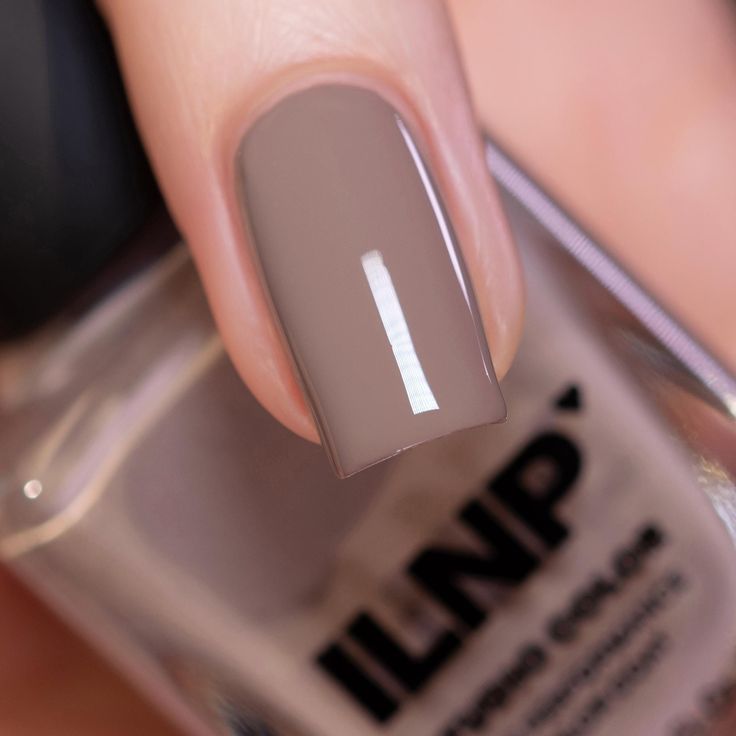 Chic Taupe Nail Design with Glossy Finish and Silver Stripe for Versatile Elegance