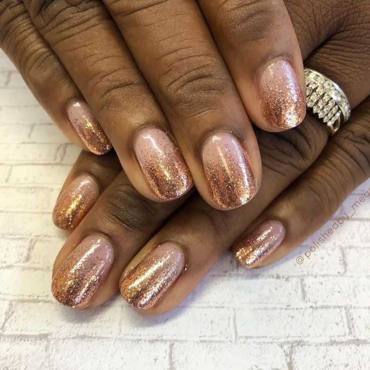 Elegant Glittery Ombre Nails with Soft Nude to Warm Copper Gradient