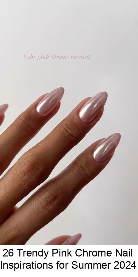 Chic Elegant Pink Chrome Almond Nails: Modern Glam for Summer.