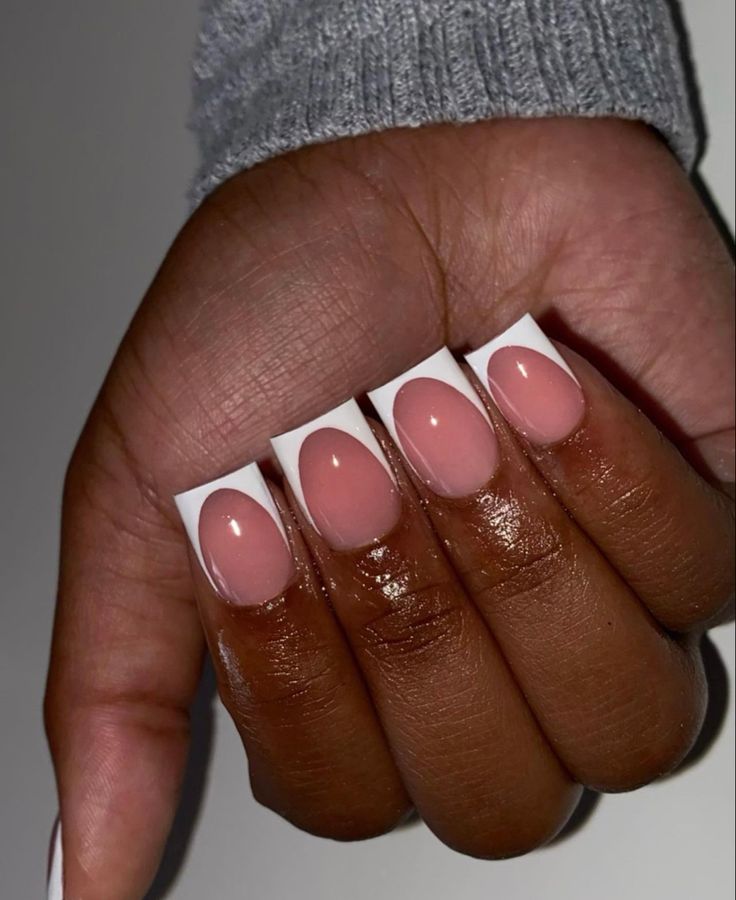 Chic French Tip Nail Design with Soft Pink and Crisp White Accents