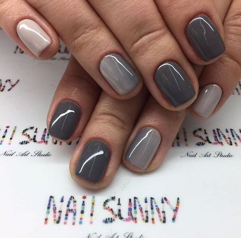 Chic Gray and Beige Gradient Nail Design for Elegant Looks.