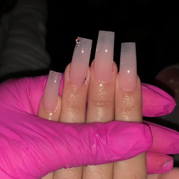 Elegant Ombre Square Nails with Sparkles and Rhinestones