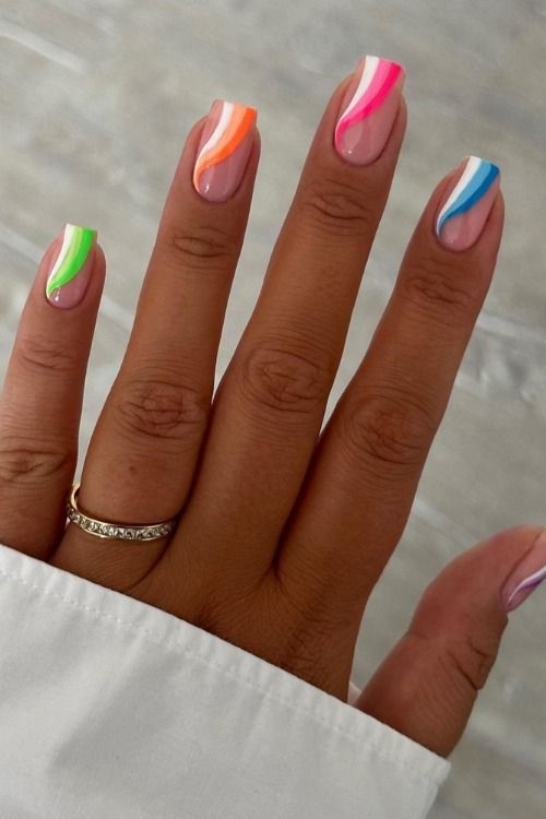 Vibrant Colorful Swirl Nail Design for a Bold Statement.