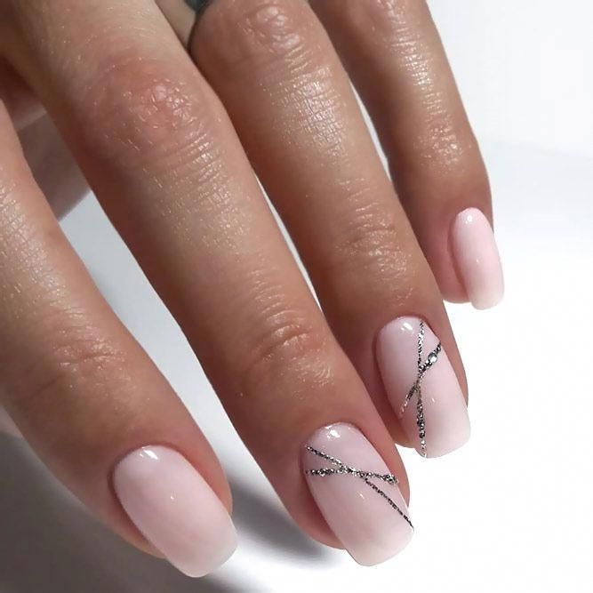 Chic Soft Pink Gradient Nail Design with Delicate Silver Accents for Sophisticated Occasions