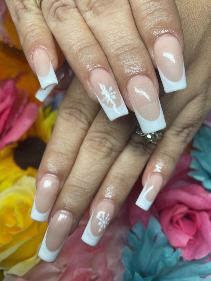 Sophisticated Floral-Inspired French Tip Nail Design in Pastel Hues