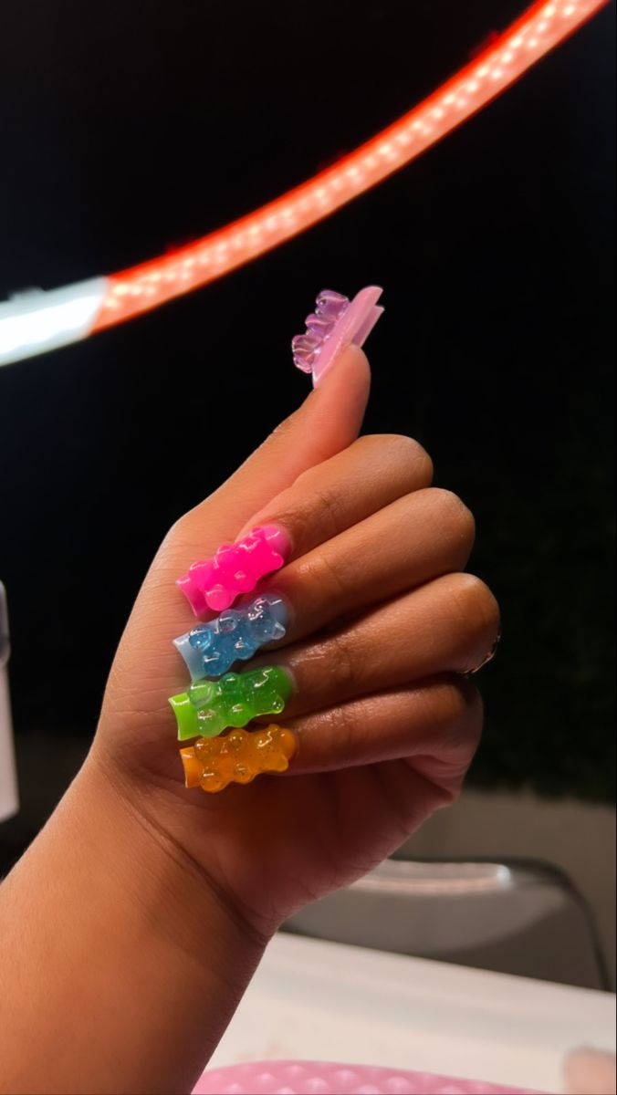 Playful Gummy Bear Nail Designs in Vibrant Colors for a Whimsical Touch.