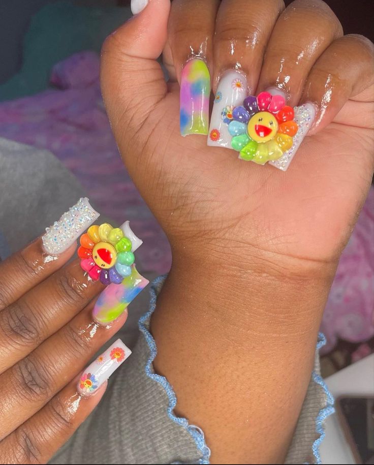 Vibrant Floral Nail Art: A Cheerful Statement of Playful Elegance.