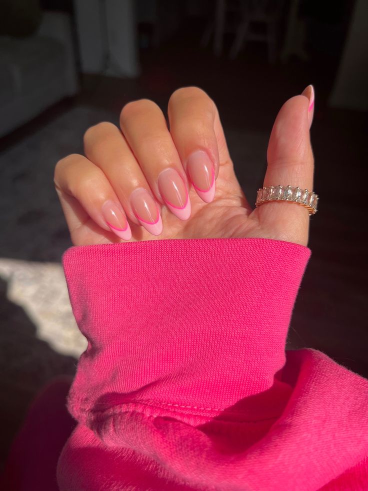 Chic Nude Almond Nails with Pink Tips: A Modern Take on French Manicure