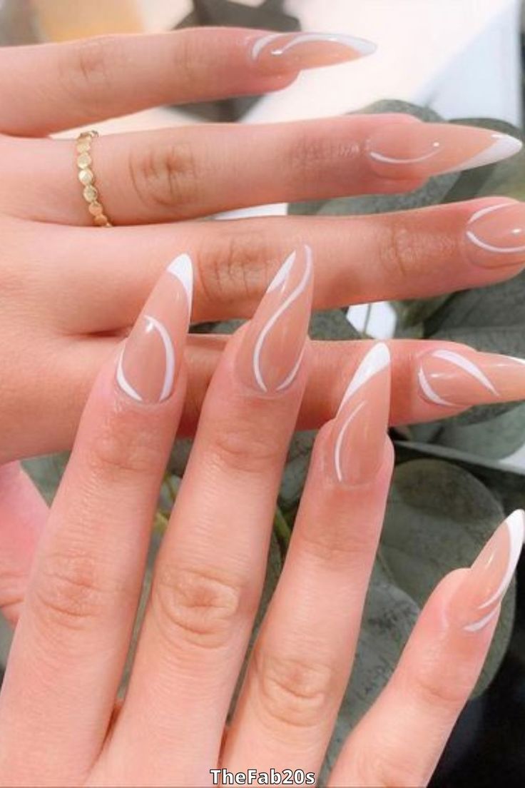 Almond Nails With Line Design