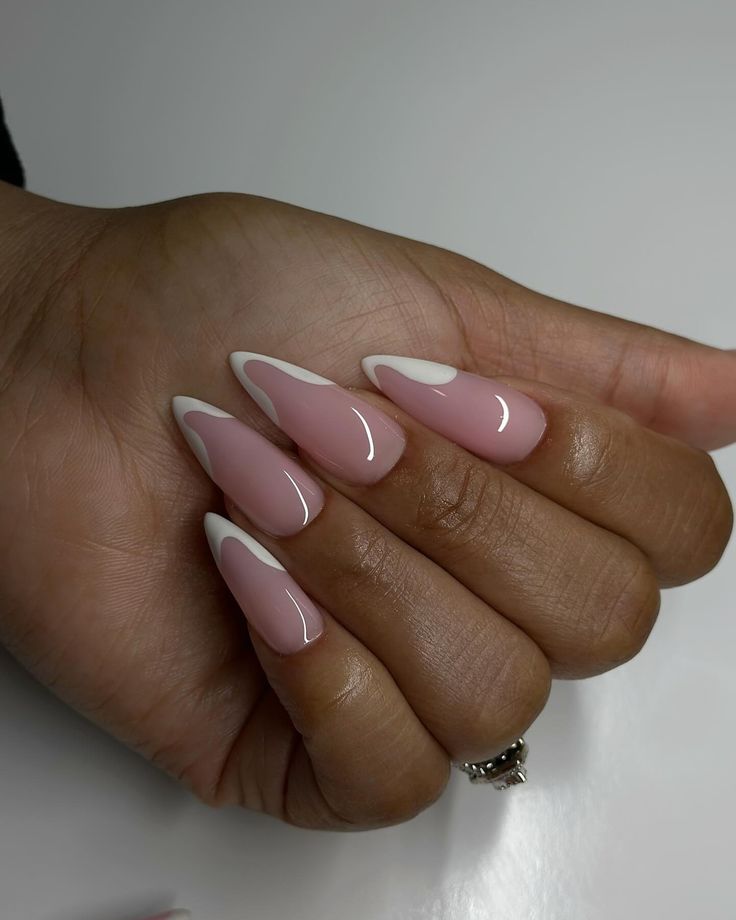 Chic Pink and White Wave Nail Design: A Modern Twist on Elegant Nail Art.