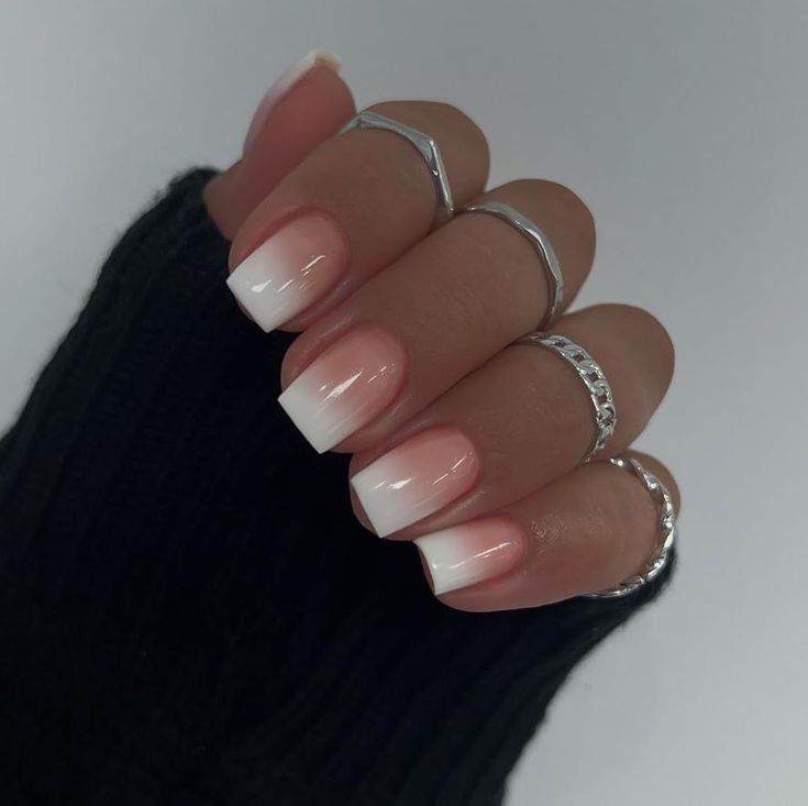 Elegant Chic French Tip Ombre Nails with Silver Accents