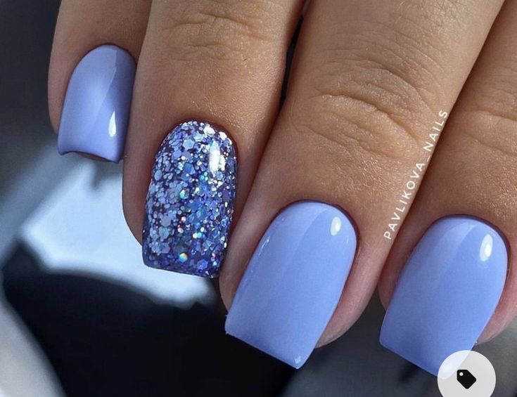 Elegant Lavender Nail Design with Glitter Accent for Versatile Glamour.