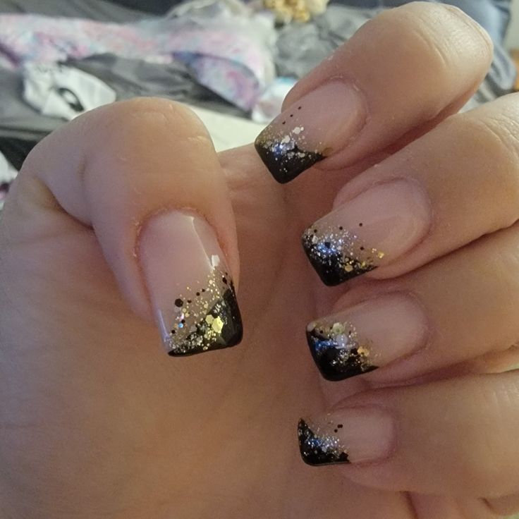 Sophisticated Gradient Nail Design with Glittering Tips for a Luxurious Look.