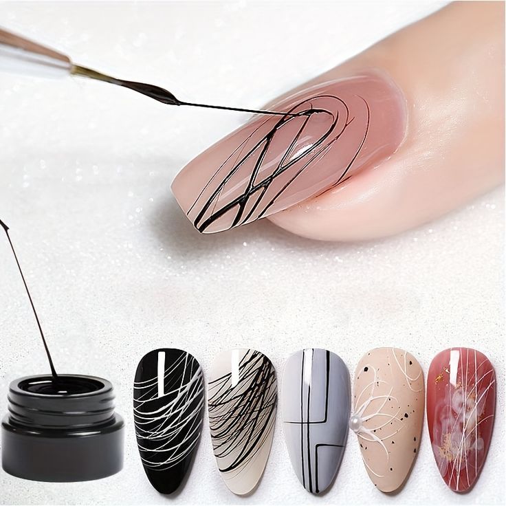 Elegant Abstract Nail Designs with Unique Patterns and Modern Color Tones.