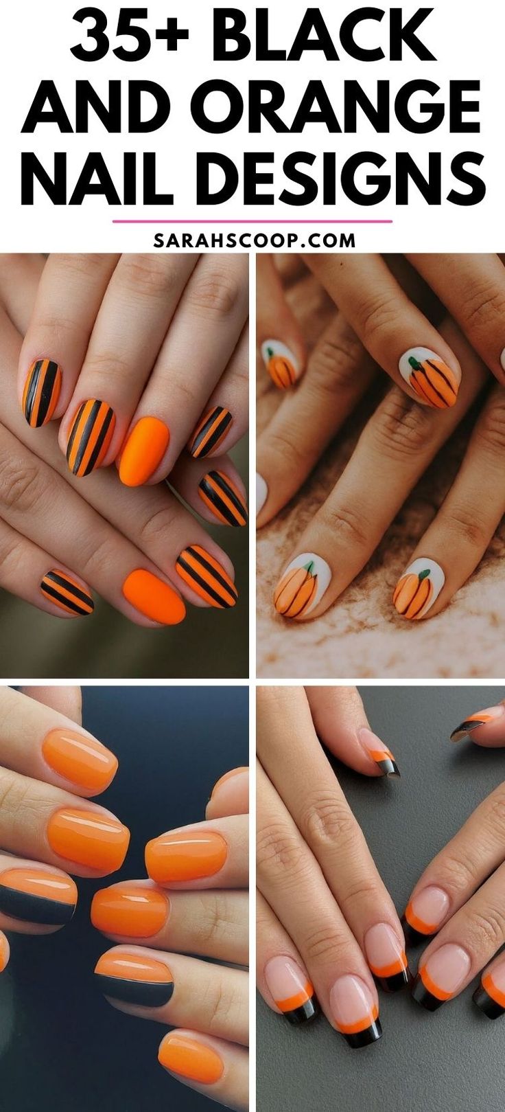 Playful Black and Orange Nail Designs for Festive Autumn Celebrations.