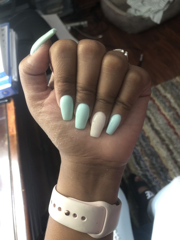 Charming Mint Green and White Soft Pastel Nails for a Playful, Modern Look.